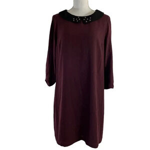 LC Lauren Conrad Maroon Sheath Dress Beaded Embellished Collared Size Large Fall